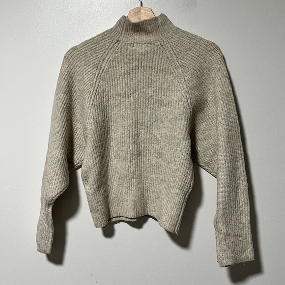Ruby Moon Alpaca Blend Mock Neck Sweater – Size S, Beige, Cozy Ribbed Knit - Picture 6 of 11